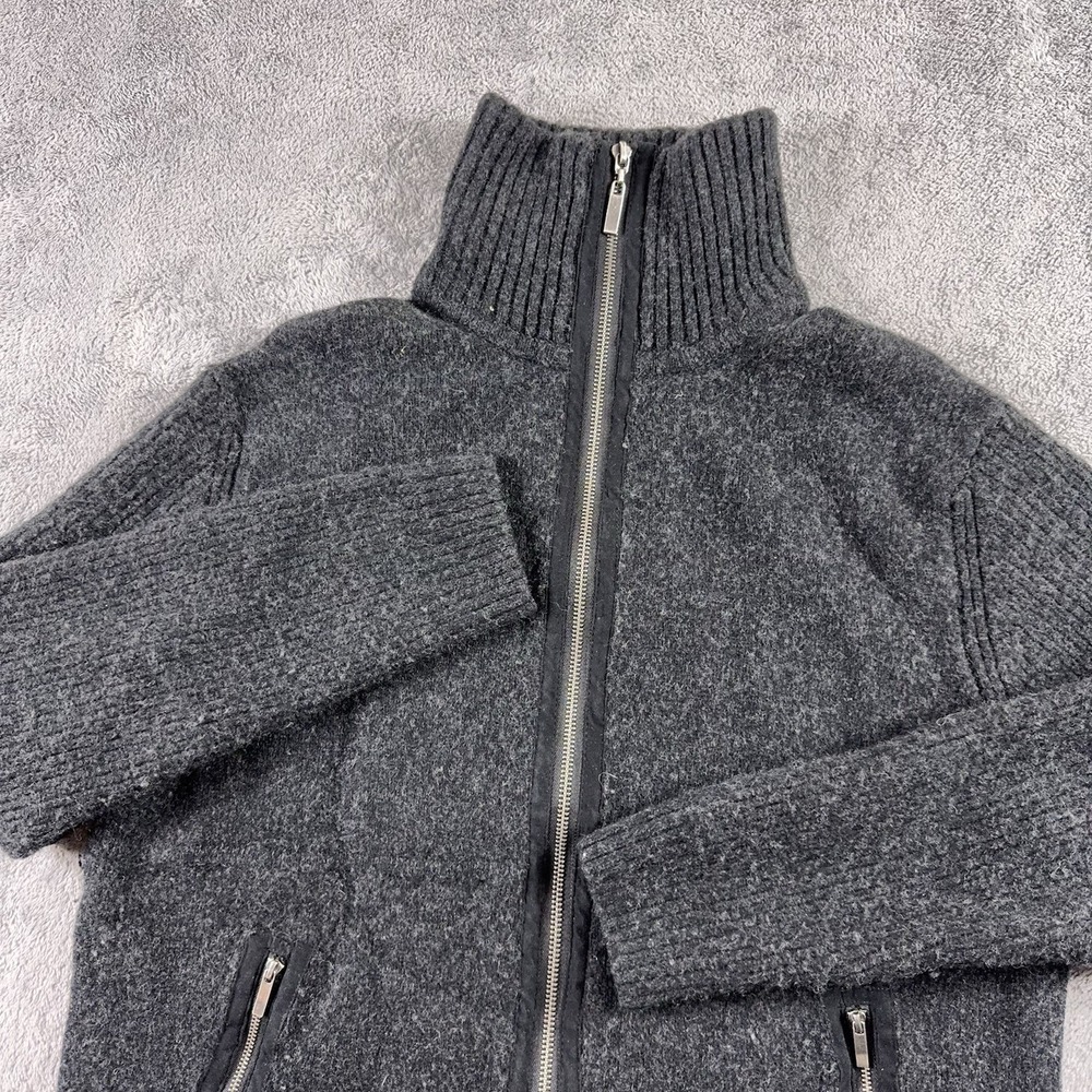 Tasso Elba Sweater Mens Large Gray Lambswool Full Zip Mock Neck Jacket Cardigan